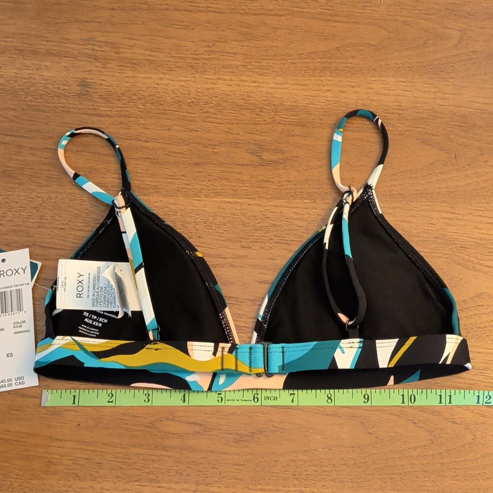 Roxy Bikini Top XS Black Multicolor Print NWT - Picture 5 of 6